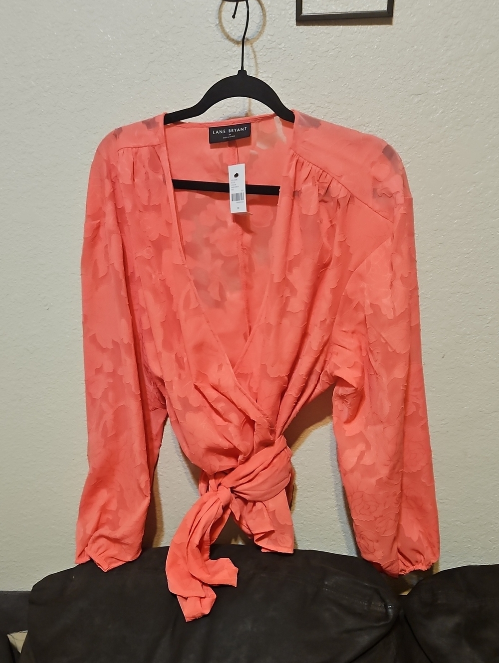 Lane Bryant Coral Wrap Tie-Front V-Neck Blouse